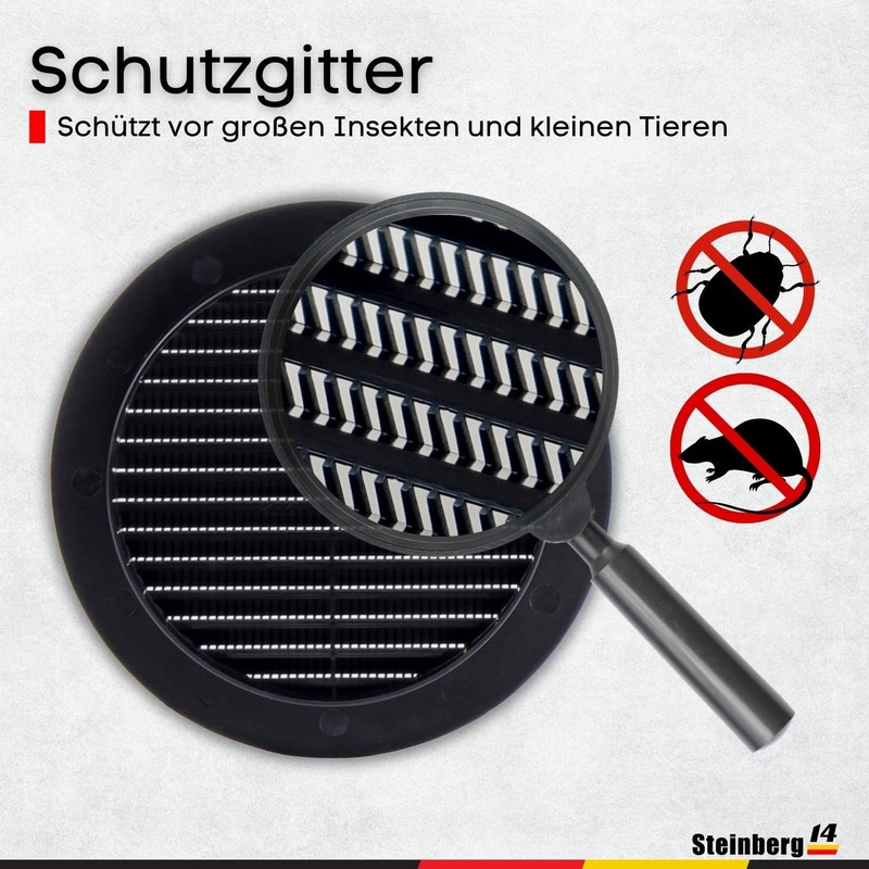 Steinberg14 Black Ventilation Grille 150 mm - Plastic Exhaust Grille