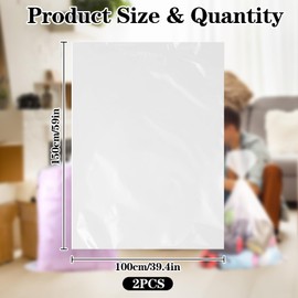 Pack of 2 Extra Large Gaint Transparent Plastic Storage Bags, 100 x 150 cm, Reusable Moving Bags, Giant Storage Bags, for Suitcases, Luggage, Furniture, Comforter, Dustproof