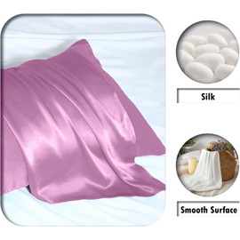 Silk Pillowcase for Hair and Skin, Mulberry Silk Pillow Cases Standard Size, Soft Breathabl Cooling Sleep Both Sides Natural Silk Satin Pillow Covers with Hidden Zipper, Gifts for Women Men Pink