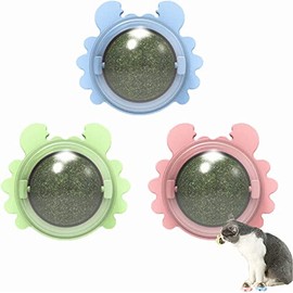 3 Pelotas de Catnip Ball - Juguete para Gatos Interactivo de Pared/Giratorio de 360° Que se Puede Lamer, Triturar o Masticar, Bocadillo de Hierba Gatera para Limpiar los Dientes