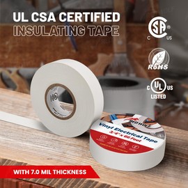RED WOLF 10 Pack White Electrical Tape 3/4 in x 66ft, Industrial Grade UL/CSA Listed 7 Mil Thick Flame Retardant High Temp Waterproof Electrical PVC Tape Electric Super Vinyl Rated 600V