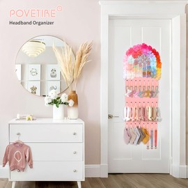 POVETIRE Headband Holder Hair Bows Organizer for Girls, Pink Rainbow Hair Clip Storage Hanger Hair Accessories Display For Baby Girl Toddler Nursery Room Decor