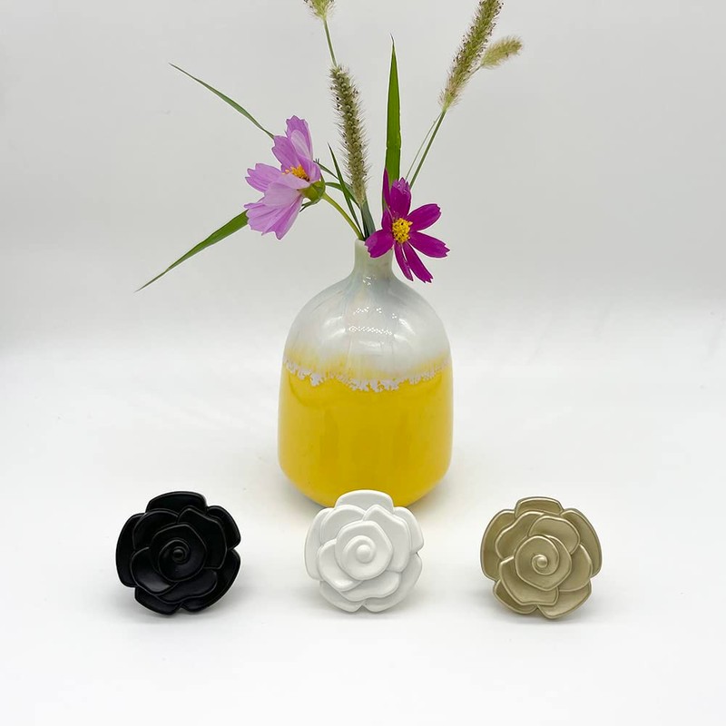 YOUYOUULU 4Pcs Antique-Black-Rose-Drawer-Knobs, Mid-Century-Retro-Flowers-Cabinet-Pulls, Metall-Heavy-Sturdy-Rose-Cupboard-Knob (Black)