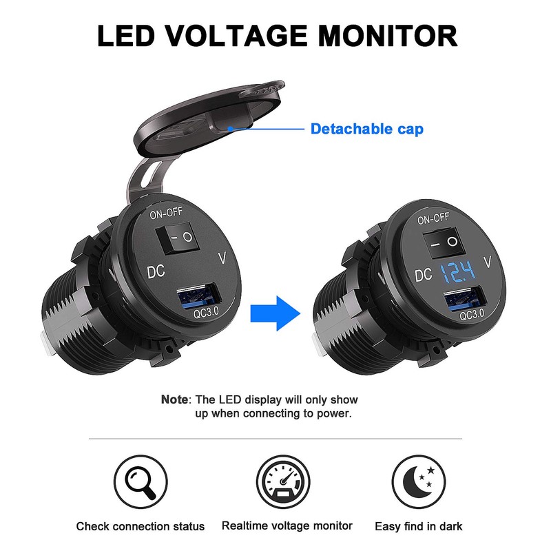 Qidoe USB car socket, car charger socket, built-in socket 12