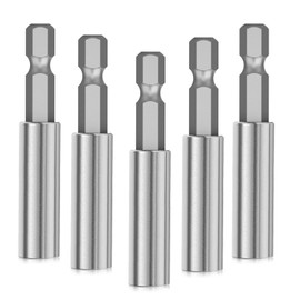 Pack of 5 Bit Holders, Magnetic Bit Holder, 60 mm Stainless Steel Bit Extension, Magnetic Drill, Hex Shank Bit Holder for Impact Wrenches and Cordless Screwdrivers