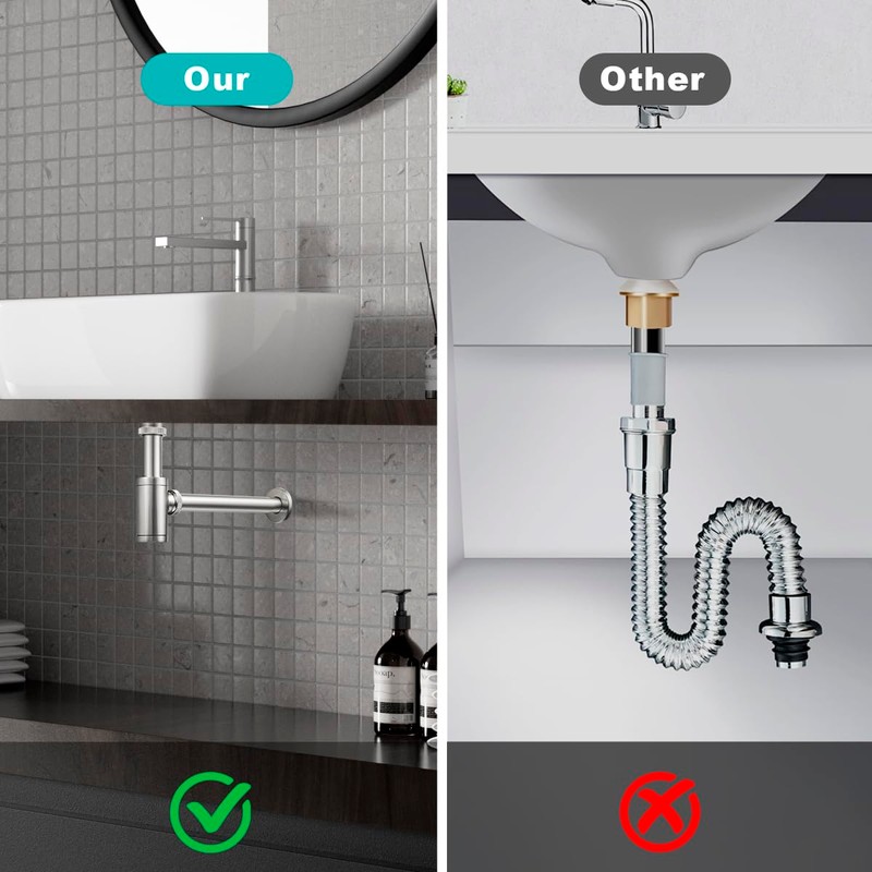 TSIBOMU Solid Brass Bathroom Sink P-Trap Complete Set, Adjustable 1-1/4