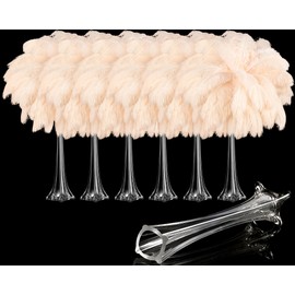 meekoo 6 Pcs Eiffel Tower Vases for Centerpieces with Ostrich Feathers 20 Inch Tall Skinny Clear Glass Extra Large Long Flower Vase for Wedding Flower Arrangement Home Decoration(Champagne)