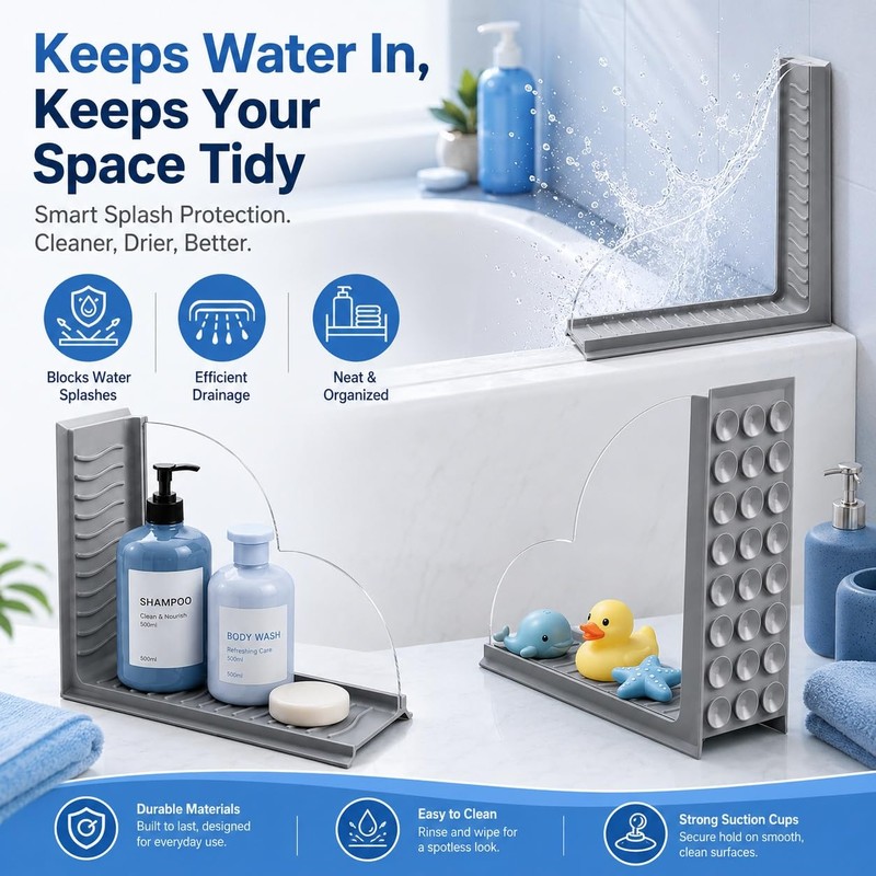 Splash Guard for Bathtub, 2-Piece Shower Splash Guard with Clear