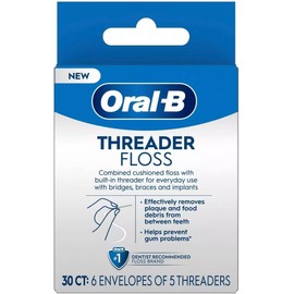 Oral-B Threader Floss 30 Count: 6 Envelopes of 5 Threaders (Pack of 8)
