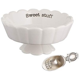 Mud Pie 4881012S - Plato de caramelo con cuchara, color blanco