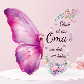 BETESSIN Gifts for Grandma - Butterfly Table Decoration - "Glück ist eine Oma wie dich zu haben" - Acrylic Plaque for Birthday, Mother's Day and Christmas