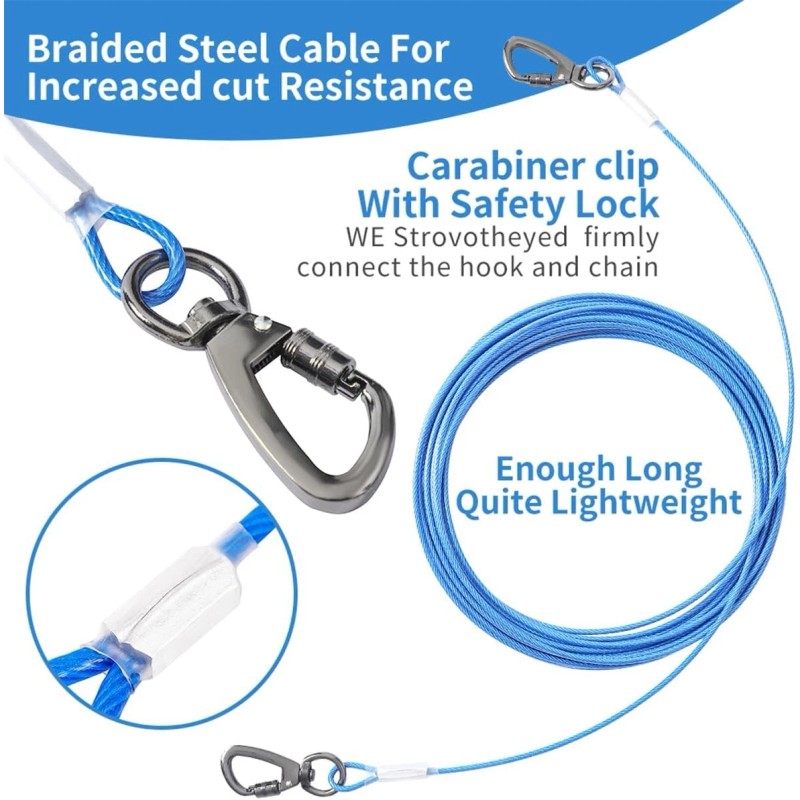 Miao Chuai 10FT Dog Tie-Out Cable for Small Dogs Up