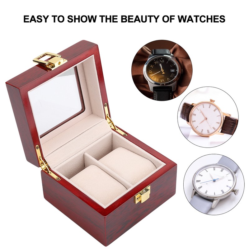 2 Grid Wooden Watch Display Box Watch Storage Holder Gift