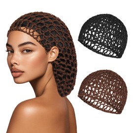 XRACEPHOL 2 PCS Hair Nets for Sleeping Mesh Crochet Hair Wrap Breathable Sleep Cap for Women Reusable Elastic Hairnet（Black，Coffee）