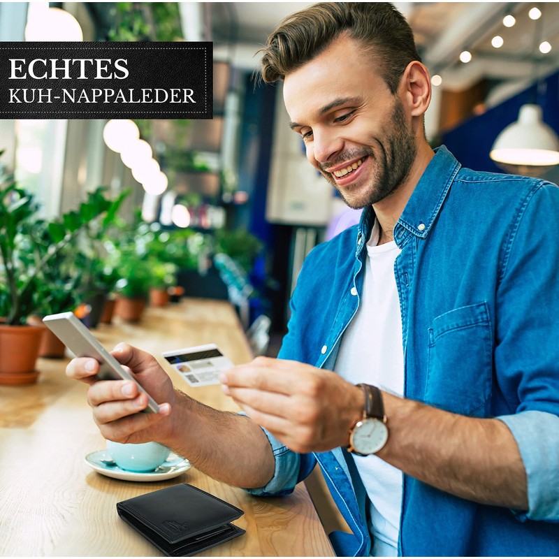 Schlanke Echtleder-Geldbörse besonders bequem einfach und extra stabil #Easycomfort, Schwarz,