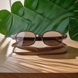 ADE WU Trendy Oval Sunglasses for Women Small Face Vintage Retro 90s Style Cute Lightweight Sun Glasses, Brown Frame/Brown Lense