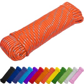 TECEUM Rope – 90 Feet x 1/4 Inch (7mm) – Grapefruit Gray – Strong All-Purpose Utility Rope – Camping, Crafting, Flag Pole, Indoor & Outdoor – Polypropylene Nylon Poly Lightweight Diamond Braided Cord