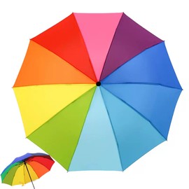 YUEMING Umbrella Windproof Compact Travel Umbrella, Rainbow Umbrella 10 Rib, Parasols Compact Light Folding Backpack Umbrella for Rain Men and Women