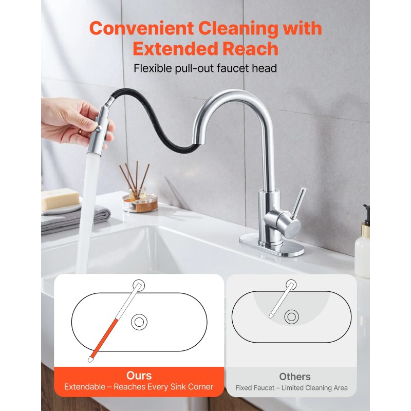 VEVOR Single Handle Sink Faucet Brushed Nickel Pull-Down Kitchen Sink