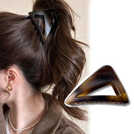 CHANJIF Hair Clip, Triangle Barrette, Hair Claw, Korean Style, Mature Cute, Elegant, Lightweight, Strong Hold, For Daily Use, Bath, Wedding, Office, Mother's Day Gift (Dark Brown)