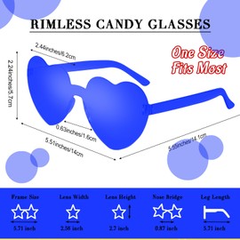 CHRORINE 8/16/ 24 Pairs Heart Shaped Sunglasses Rimless Heart Glasse Transparent Candy Colors for Party Favor (8, Dark-Blue)