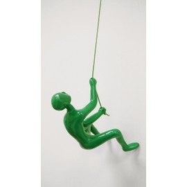 Climbing Man Wall Art for Home Decor with 30” Leather Rope | Polyresin Statues and Sculptures with Hanging Hardware Included for Modern Wall Decor and Motivational Art, Green