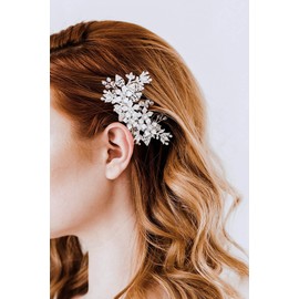 SWEETV Bridal Hair Comb Clip for Wedding-Handmade Wedding Hair Accessories for Brides and Bridesmaid，Silver