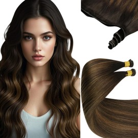 Sunny Hair Genius Weft Hair Extensions Human Hair Brown Hand Tied Genius Weft Hair Extensions Balayage Dark Brown Mixed Chestnut Brown Hair Wefts Human Hair Sew in for Women 18inch