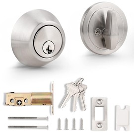 Round Single Cylinder Deadbolt Security Door Lock with Key Safe Lock Door Knobs Entrance Locker Satin Nickel