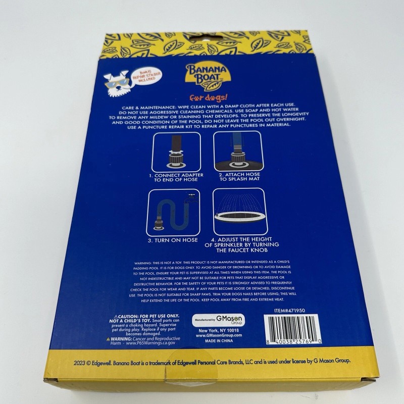 Banana Boat Sprinkler Splash Mat For Dogs Quick Set-Up S/M