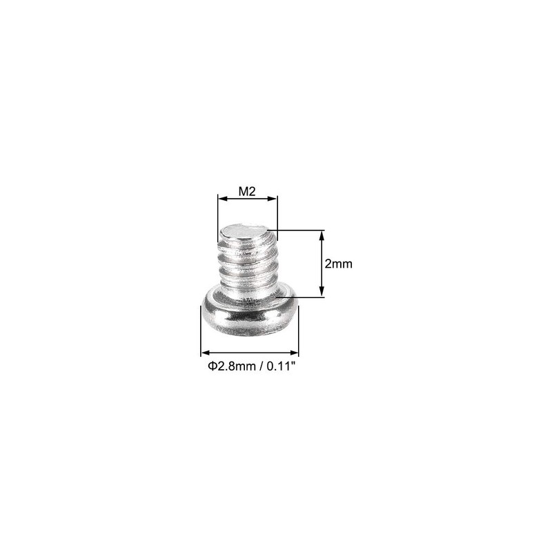 sourcing map M2x2 mm Phillips Screw Cap Silver 2.8 mm