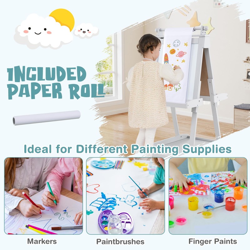 HONEY JOY Art Easel for Kids, Foldable Height Adjustable Double-Sided