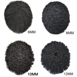 LYRICAL HAIR Afro Curl Toupee for Black Men Full Poly African American Human Hair Systems 10X8 All Injected PU Skin Hairpiece Replacement Kinky Curly Mens Wigs (Afro Wavy 6mm, 1# Jet Black)