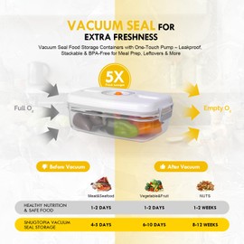 SNUGTOPIA Vacuum Seal Food Storage Containers Set - Airtight BPA-Free Kitchen Organizers with Locking Lids for Pantry, Fridge & Freezer - 2 Pieces (0.6L+1.4L)