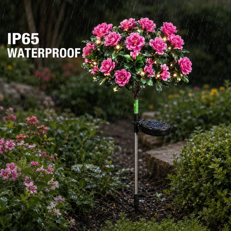 2-Pack Solar Azalea Flower Garden Lights, IP65 Waterproof Outdoor Decorative