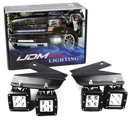 iJDMTOY LED Pod Light Fog Lamp Kit Compatible With 2010-14 Ford SVT Raptor, Includes (4) 20W High Power Xenon White LED Cubes, Foglight Location Mounting Brackets & On/Off Switch Wiring Kit
