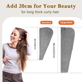 Hience 2-Pack Large Microfibre Hair Towel Wrap for Long Curly Hair, 86x26cm Super Absorbent Quick Drying Hair Turban with Elastic Straps for Women, Anti-Frizz Hair Drying Towel, Grey