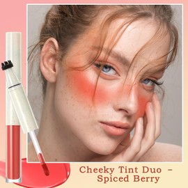 Long-Wearing Waterproof Cream Blusher with Stamp Design for Effortless and Cheek Tint, 2-in-1 Natural Sun-Kissed Freckle Pen & Liquid Blush Makeup Stick (Cheeky Tint Duo – Spiced Berry)