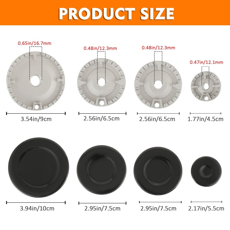 HUAREW Gas Stove Burner Caps Set, Cooker Hat Set Suitable