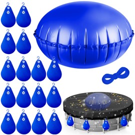 pdpdoc 7 Ft Round Pool Pillow with 16 Pack Pool Cover Weights, Inflatable Air Pillow & Water Bags Pool Winterizing Kit for Above Ground with 65 Ft Rope and 16 Hooks (7 Ft Dia + 16 Pack)