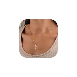 Turandoss Crown Cross Necklace for Women - Dainty 14K Gold Plated Cubic Zirconia Crown Faith Pendant Necklace Christian Gifts for Women
