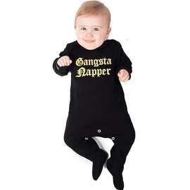 Baby Moo's Funny GANGSTA NAPPER Baby Sleepsuit for Boys or Girls | Hip Hop Rap Music Baby Vest Alternative Outfit - New Parents orr Baby Gift UK (6-12 months) Black