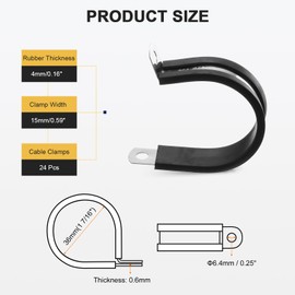 uxcell 24 Pcs 36mm(1-7/16") Cable Clamp, 304 Stainless Steel Rubber Coated Cushioned Insulated Cable Clamp R-Tube Strap Clamp for Lines Pipe Hose Wire Cord Installation, Black