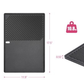SearCook 17.5'' Grill Griddle 7598 for Weber Spirit I II E310 320 330, S310 320 330, Spirit 700, Cast Iron Grill Plate for Genesis 1000-3500, Cooking Pan Replacement Part for Weber 7638 7639, 1 Pack