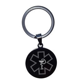 Charmify Custom Metal Medical Alert Keychain with Nurse Cross Emblem, 6 cm Diameter (Black)