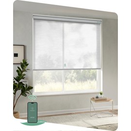 Yoolax Motorized Blinds App Control, Light Filtering Motorized Shades for Windows, Cordless Automatic Roller Shades for Bedroom Living Room Office(Light Filtering Jacquard White, 35" W x 72" H)