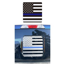 HHLOU Rear Middle Window Thin Blue Line American Flag Decal Fit for 2004-2014 Ford F150/F250/F350,Rear Center Sliding Window Glass USA Flag Vinyl Sticker (04-14, Blue Line)