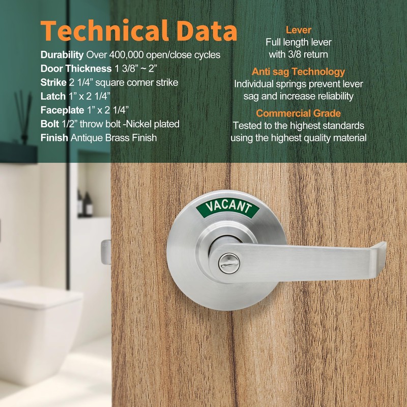 MARIE Commercial Door Handle for Bathroom Privacy,Vacant Occupied & Commercial