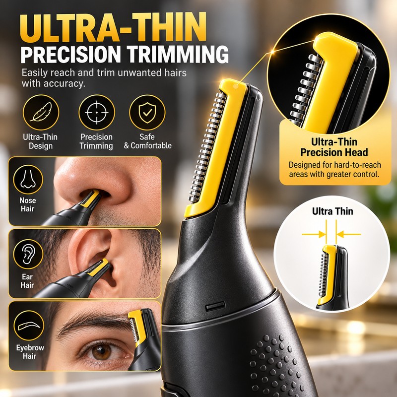 Ultra-Thin Electric Nose & Ear Hair Trimmer for Grooming –