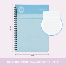 NU: Notebooks - Cloud Pastels Range - A4 Blue Notebook - Wirebound Notebook - 110 Pages (NU004106-FSC)
